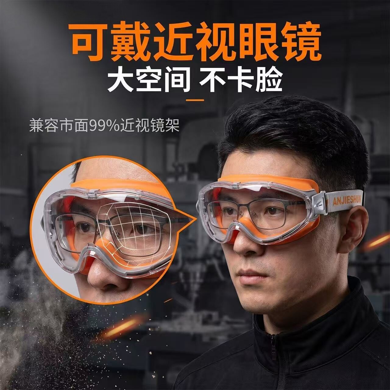 硅胶防雾防尘骑行打磨护目镜