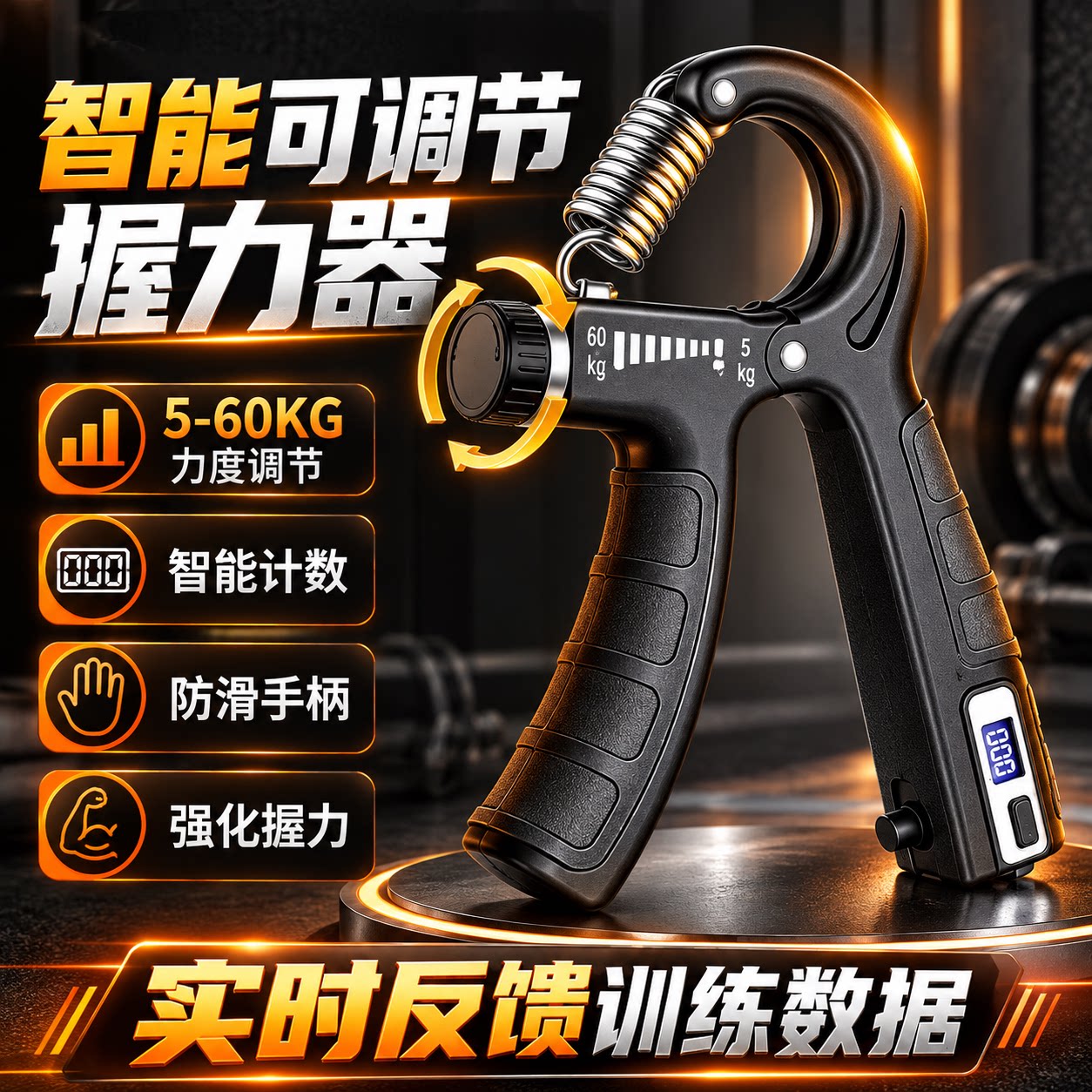 专业可调5-60kg计数握力器