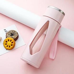透明双层带盖玻璃杯简约家用办公室泡茶杯水杯女学生随手杯 便携式