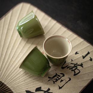 墨己 陶瓷杯小号品茗杯 竹青仿古双线品茶杯 家用喝茶拟古单杯