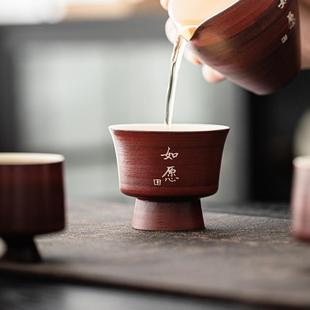 粉引手工粗陶茶杯山楂红家用品茗杯单个功夫 诧寂风主人杯日式