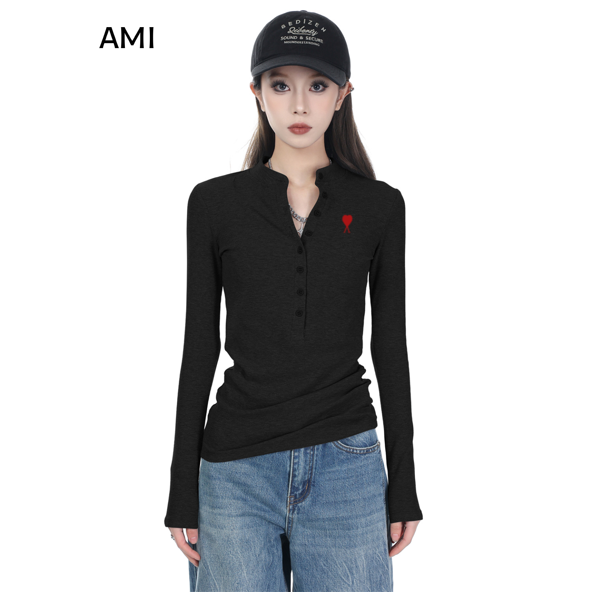 AMI美式黑色螺纹针织内搭