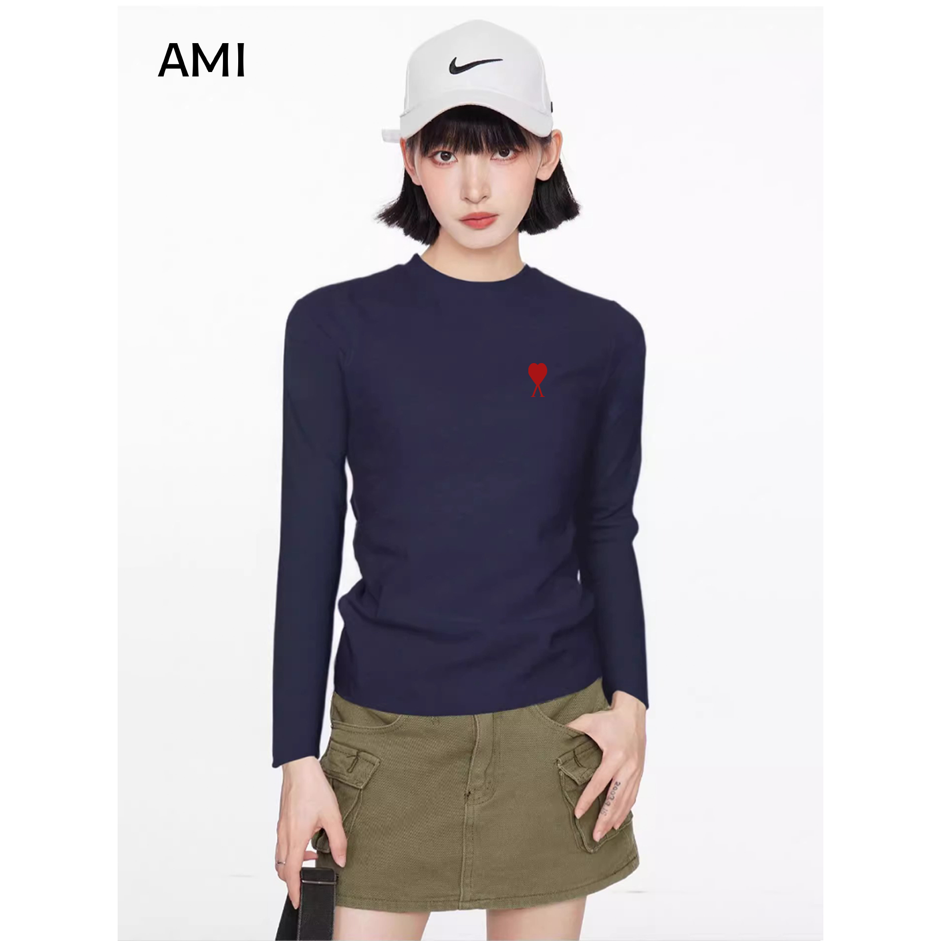 AMI2025美式藏青色正肩长