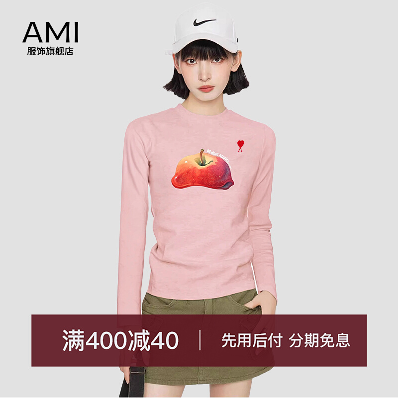 AMI2025美式粉色苹果圆领