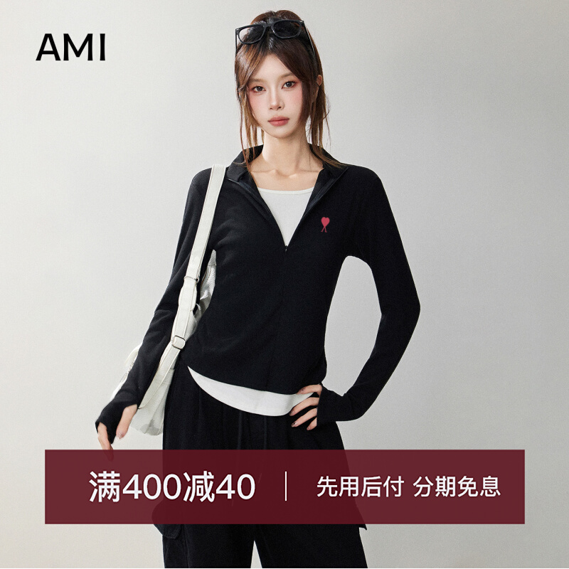 AMI美式黑色正肩翻领假两
