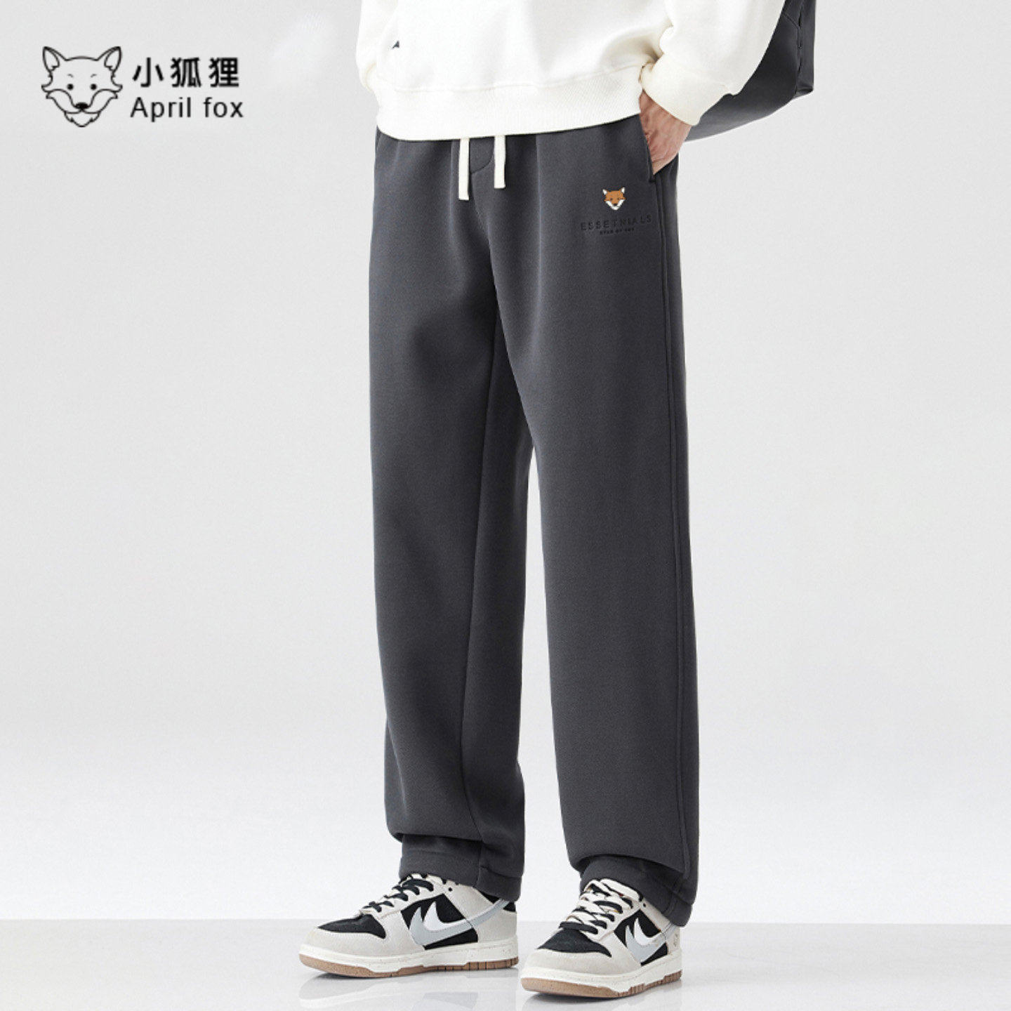 英国小狐狸浮雕刺绣运动卫裤男士2025秋冬加绒长裤子宽松大码直筒