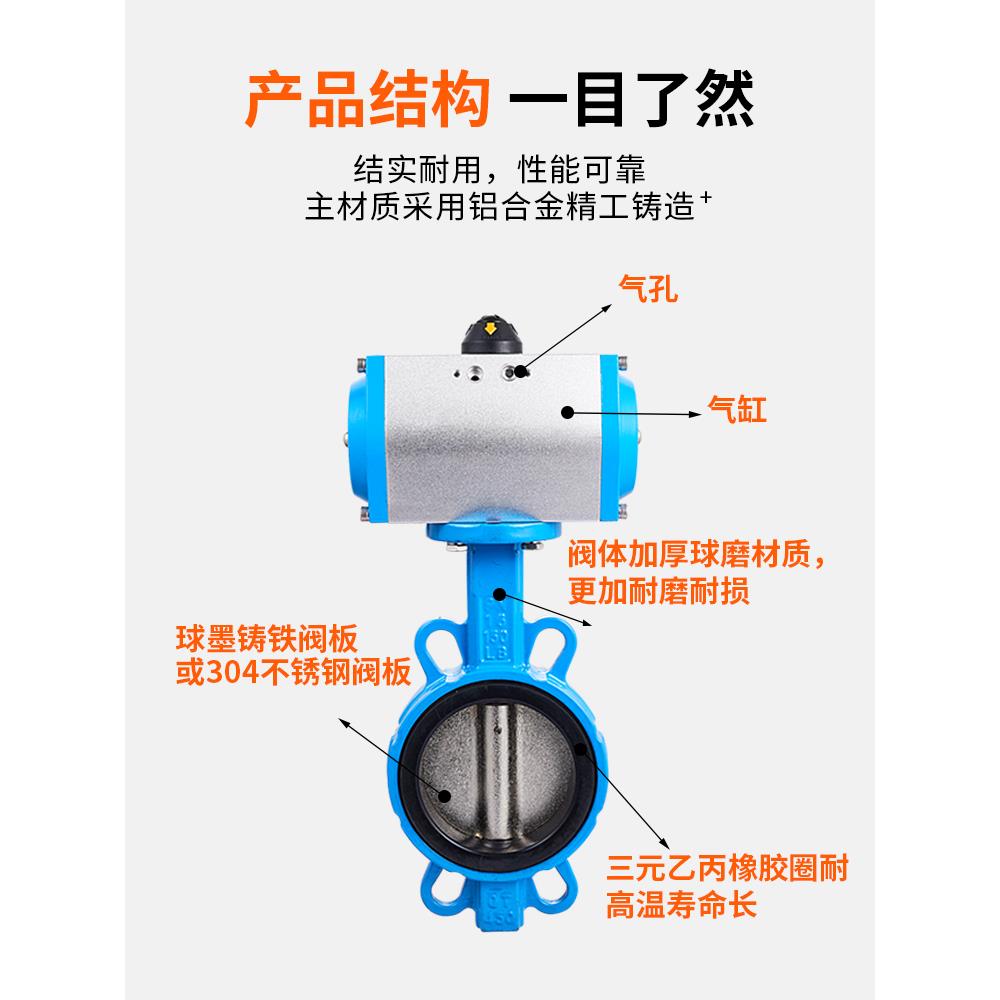 气动蝶阀 气动阀门D671X气动对夹式蝶阀球墨304不锈钢板DN40-300