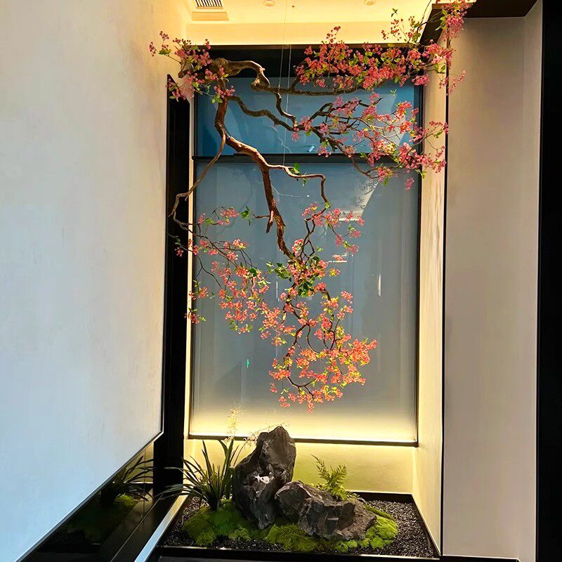 假仿真假花餐厅绿植树景观樱花树壁挂造型悬挂吊顶天花板树枝树干