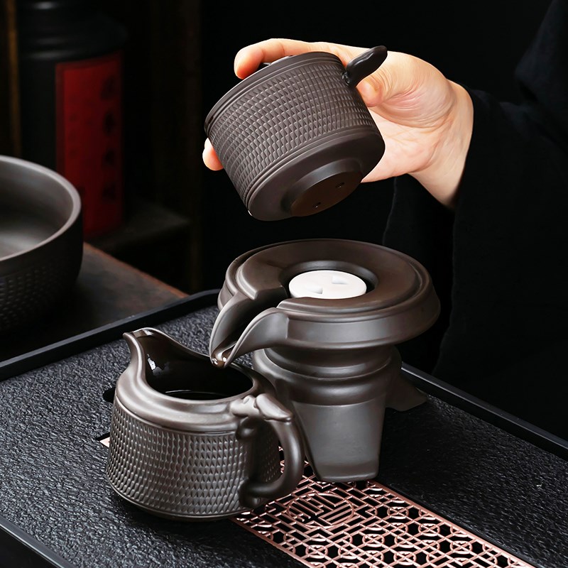 紫砂跳刀功夫茶具懒人泡茶器石磨防烫旋转出水泡茶壶家用茶具单品