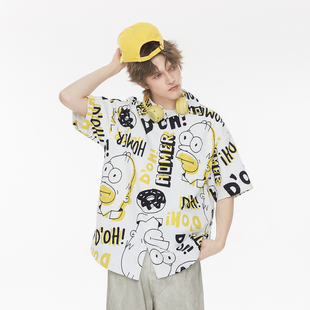 【牛骏峰同款】辛普森一家潮牌衬衫短袖2025夏季新款情侣宽松衬衣