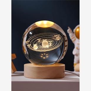 饰品生日礼物女毕业 发光太阳系水晶球桌面小夜灯摆件星空玻璃球装