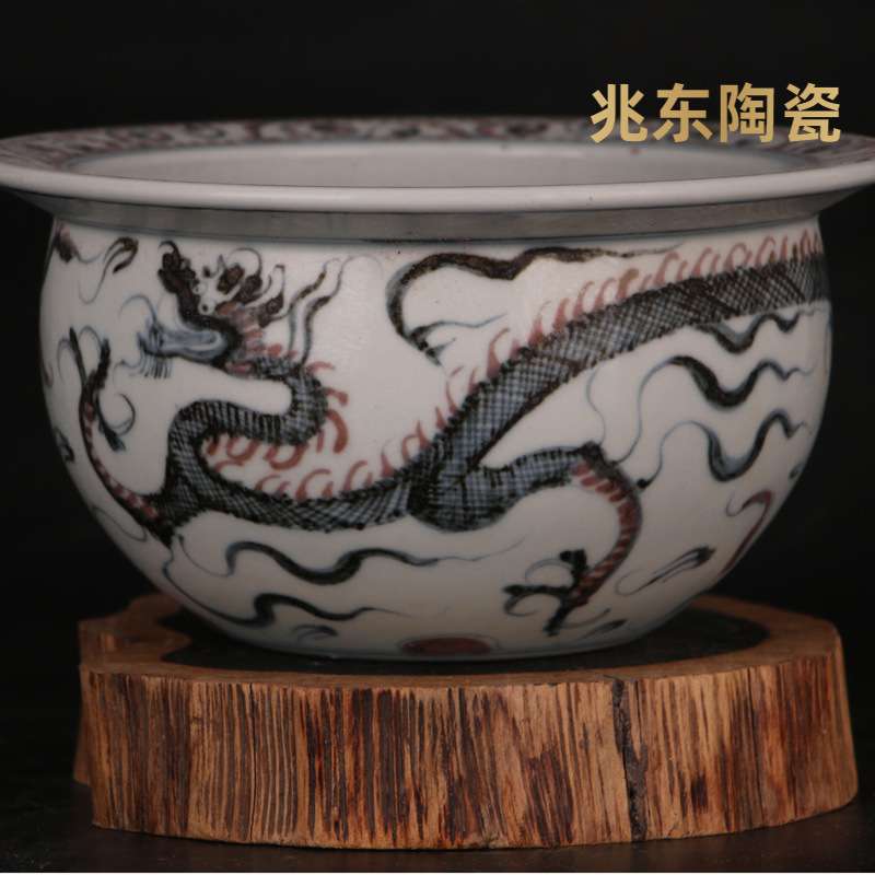 大明建文青花釉里红手绘龙纹瓷碗官窑手工仿古瓷古玩古董老瓷器