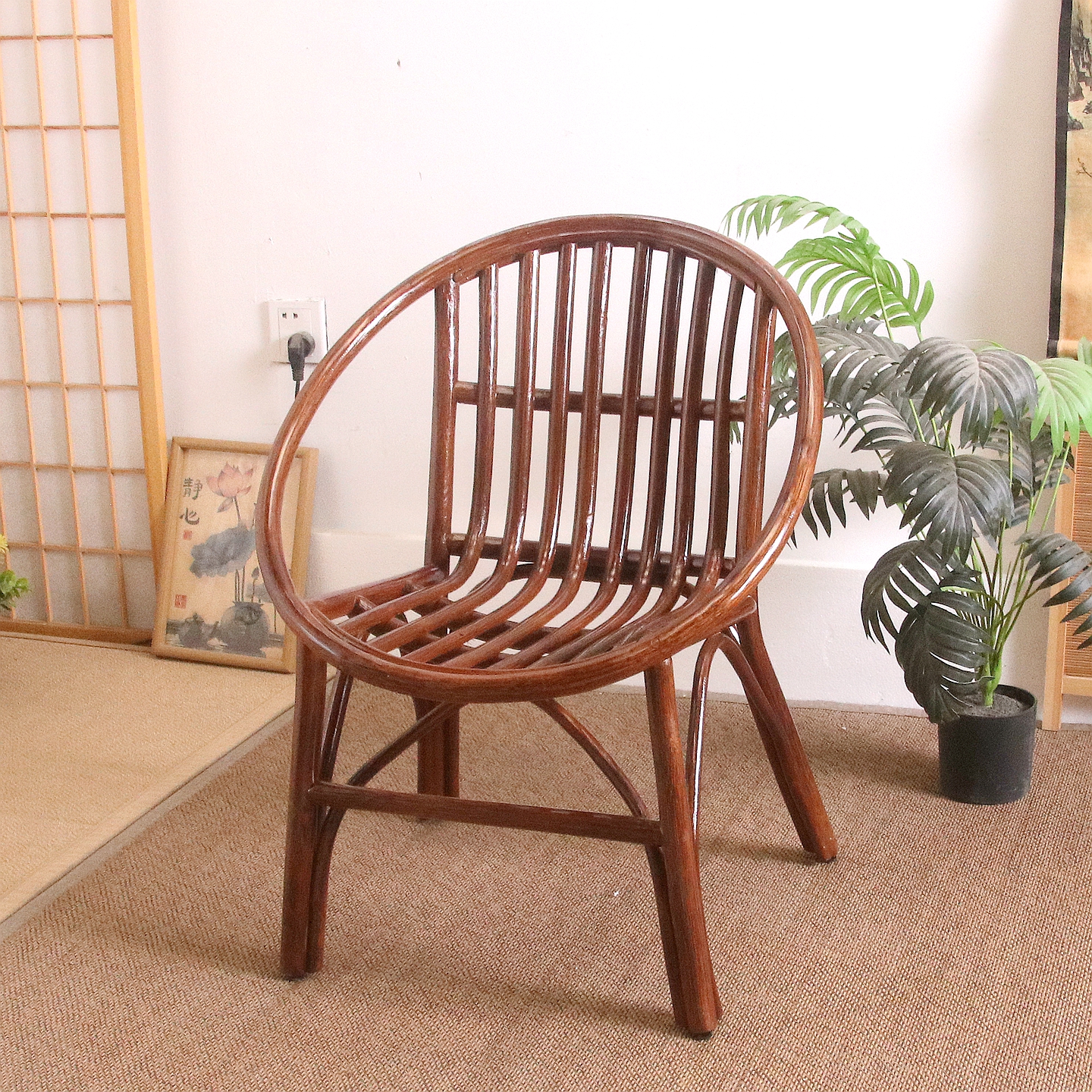 真藤椅子靠背椅小藤椅藤圈椅老人乘凉单人椅天然藤椅阳台休闲椅子