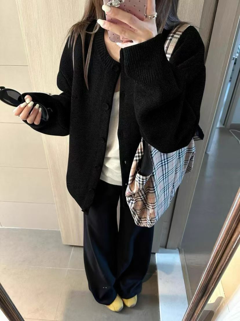圆领针织毛衣女开衫外套2025春季新款宽松慵懒风休闲外搭上衣女款