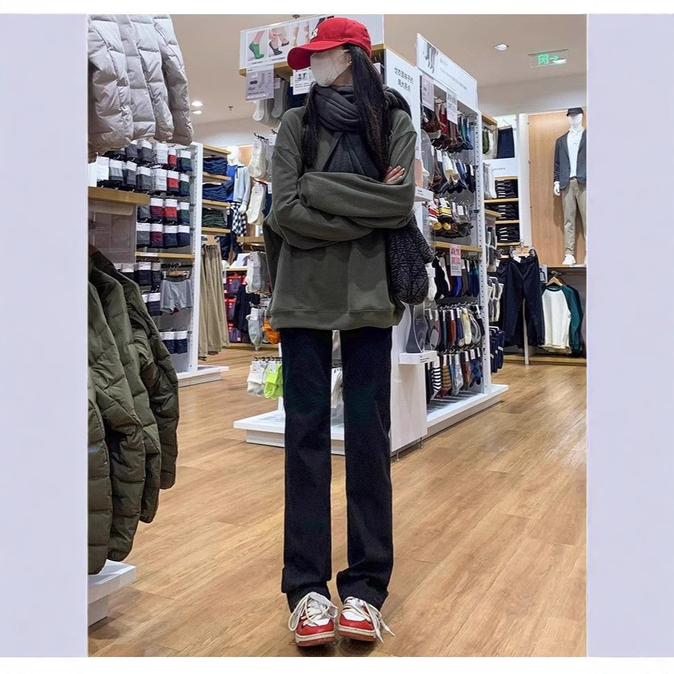 黑色百搭窄版直筒牛仔裤女春秋2025新款爆款显瘦小个子加长烟管