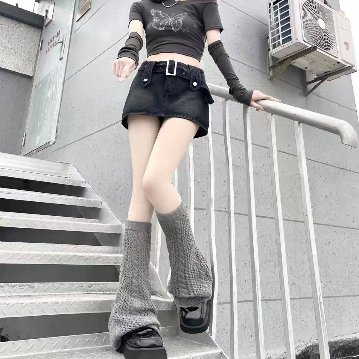 夏天薄款防晒腿套堆堆袜套女白色可爱日系千禧辣妹jk阔腿针织长筒