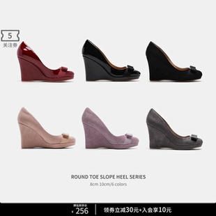 Cihi定制款'BOWKNOT HEELS' 真皮坡跟鞋蝴蝶结单鞋女秋冬2025新款