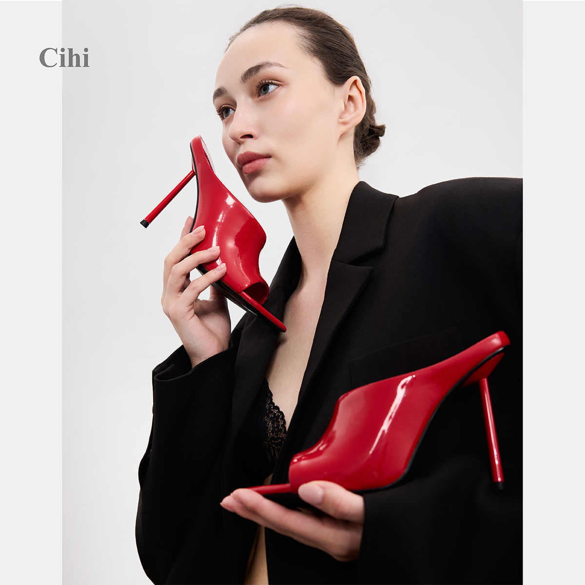 Cihi夏季尖方头细高跟穆勒鞋
