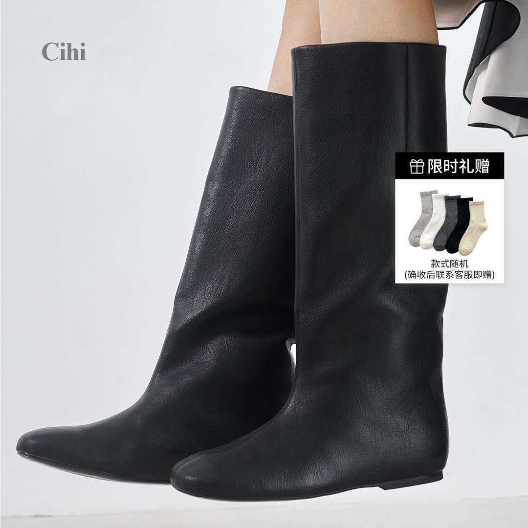 Cihi内增高圆头长筒靴显瘦