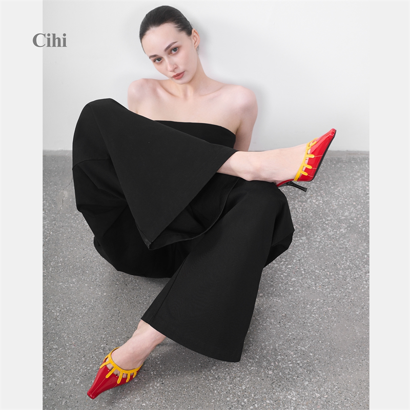 Cihi细跟镂空尖头穆勒拖商场同款