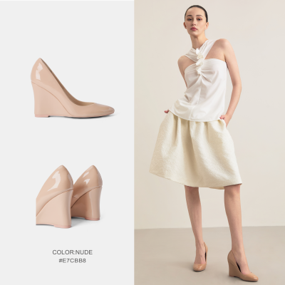 Cihi法式全包圆头坡跟单鞋