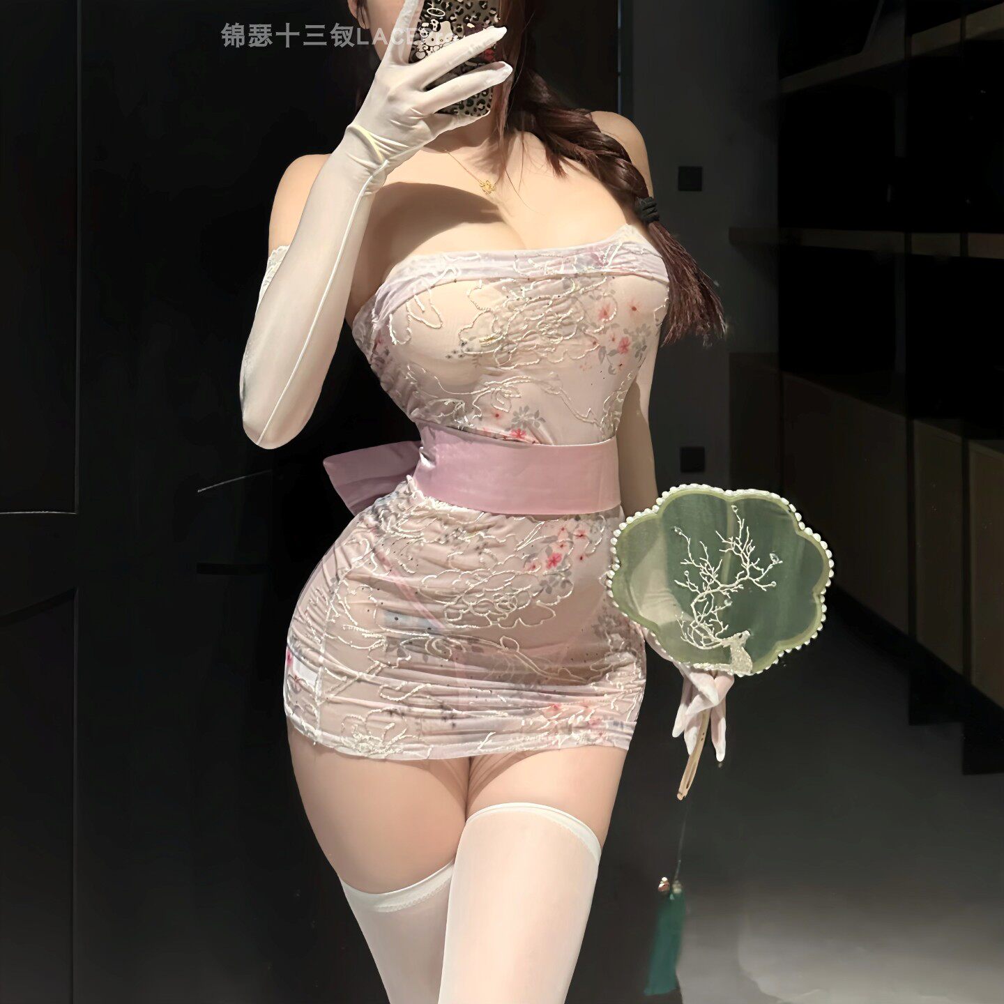 锦瑟性感纯欲诱惑抹胸刺绣印花透视日系和服腰封修身约会战袍新款