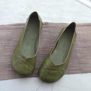 軟底仙女鞋 小眾潮鞋 女平底春夏復古奶奶鞋 圓頭淺口豆豆鞋 女單鞋 女