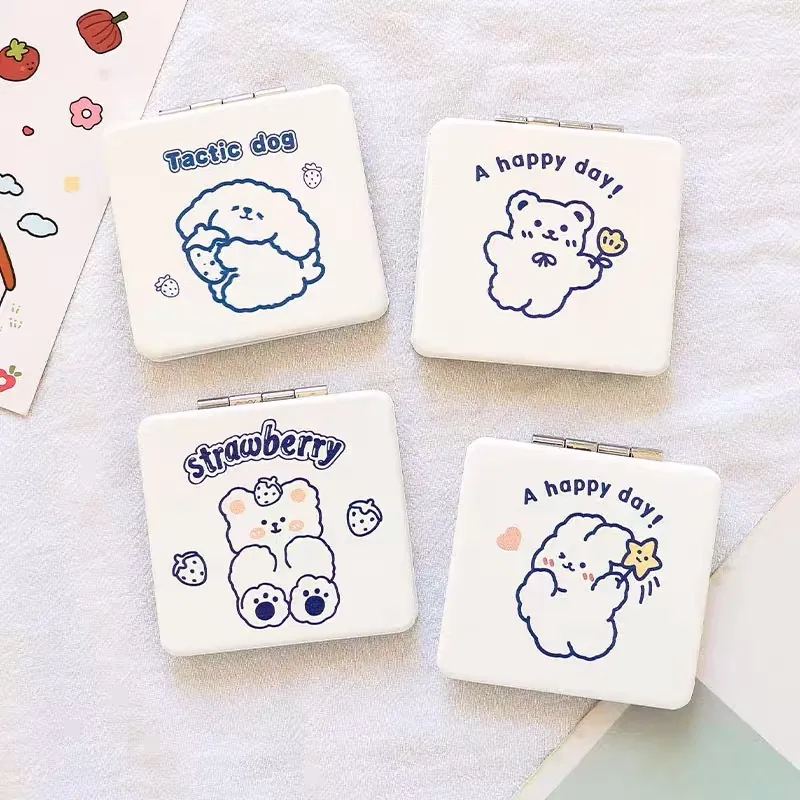 新款随身补妆化妆镜兔子小熊卡通便携随身双面折叠小镜子