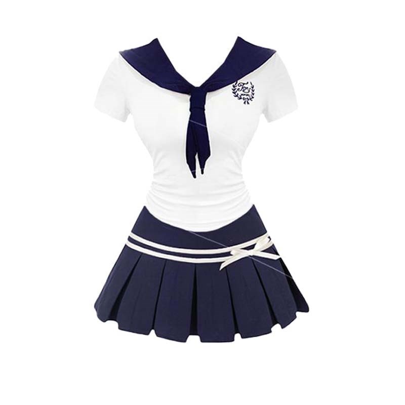 大码胖mm时尚学院风衬衫上衣女夏季显瘦百褶裙辣妹jk制服套装