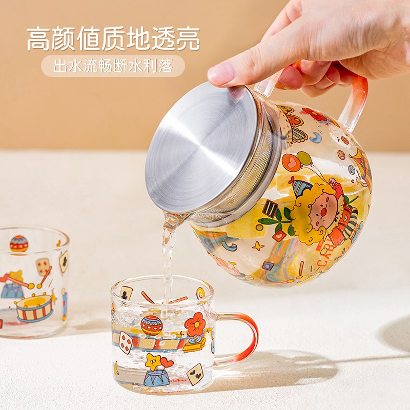 西比尔可爱玻璃茶壶茶杯套装耐高温家用煮茶壶杯子女花茶壶高颜值