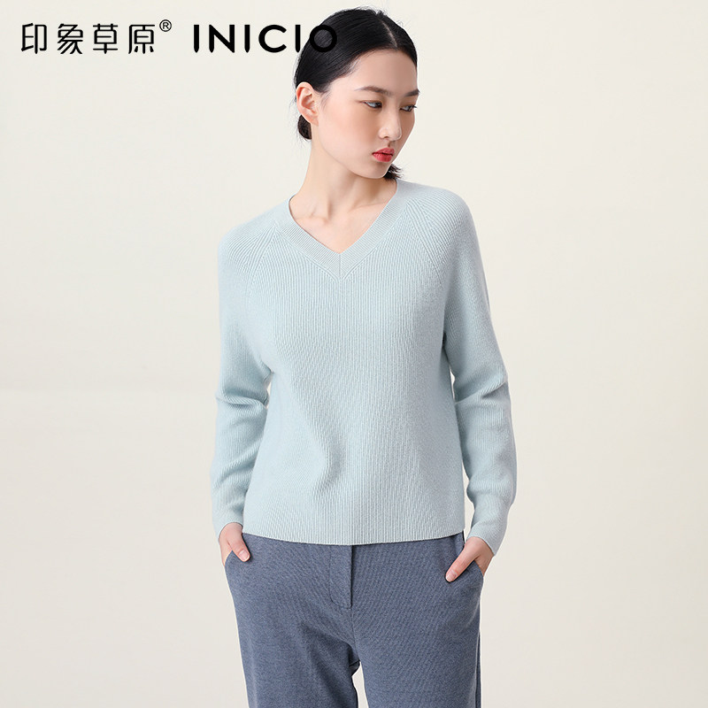 【山羊绒系列】印象草原新款针织V领加厚套衫长袖上衣女日常休闲