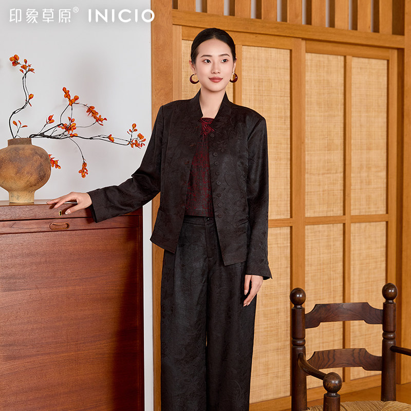 【香云纱】印象草原新款桑蚕丝真丝新中式立领外套女气质上衣