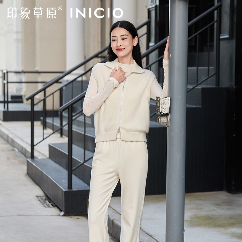 羊绒衫女翻领拉链开衫上衣