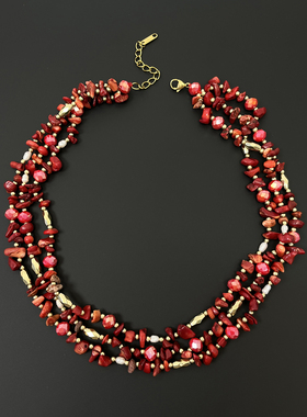 Vintage古着 Red shell gravel necklace项链