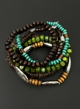 Vintage古着 Bohemian wooden bead bracelet set手链套装