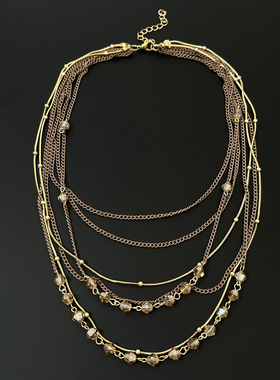 Vintage古着 Coffee gold multi-layer beaded necklace项链