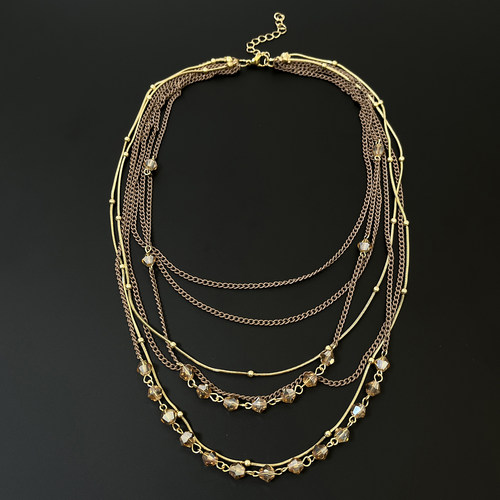 Vintage古着 Coffee gold multi-layer beaded necklace项链