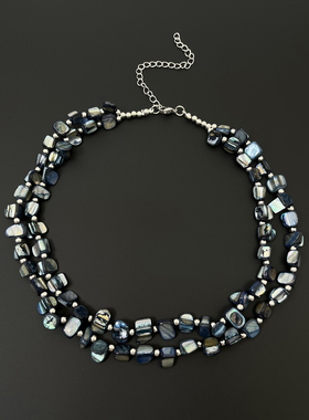 Vintage古着 Blue shell gravel necklace项链