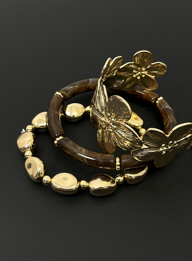 Vintage古着 Golden flower bracelet set手镯套装
