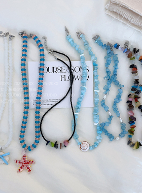 捧猫家~海洋风碎石串珠项链