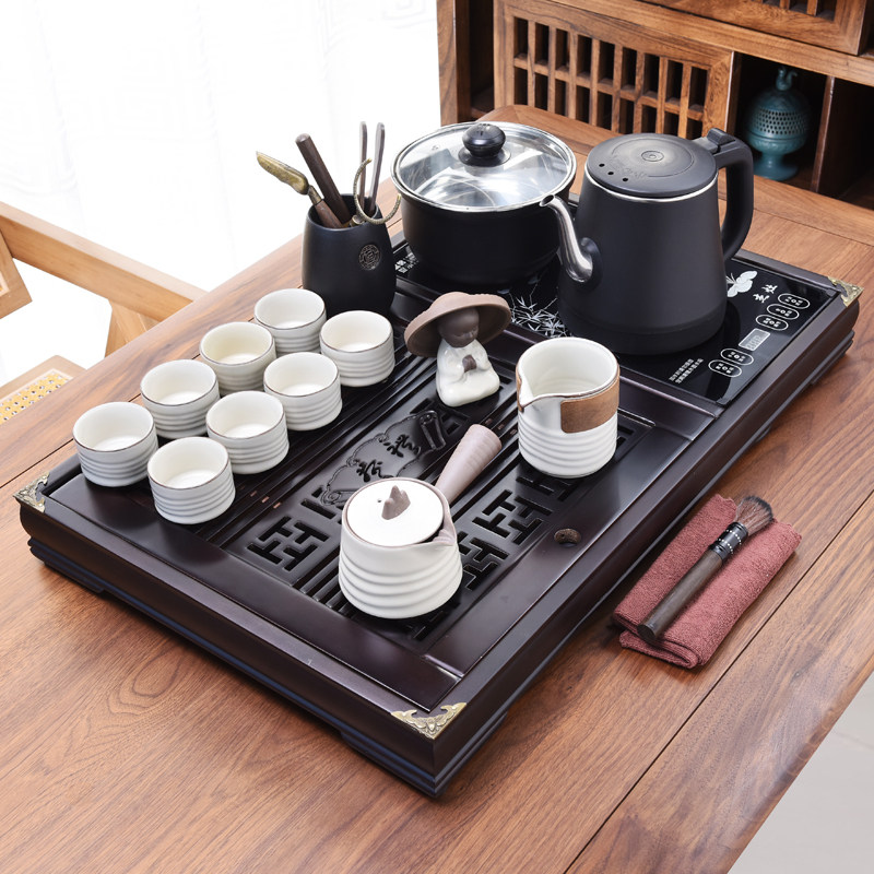 秉纯汝窑整套茶具套装实木茶盘功夫茶具电磁炉烧水壶茶杯茶壶组合