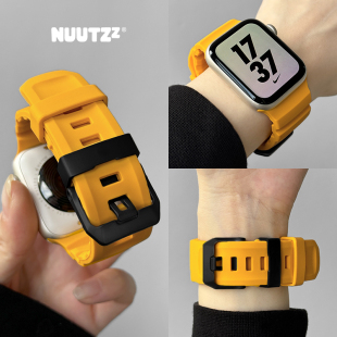 NUUTZZ运动硅胶金属表带S10适用appleWatch苹果手表iWatch9野径Ultra2新款S11野劲硅胶高级感秋冬透气男女SE