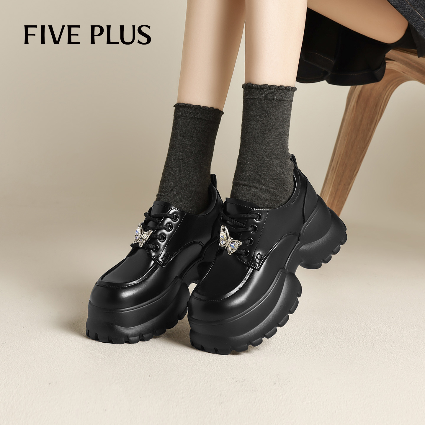 FIVEPLUS厚底增高乐福鞋女