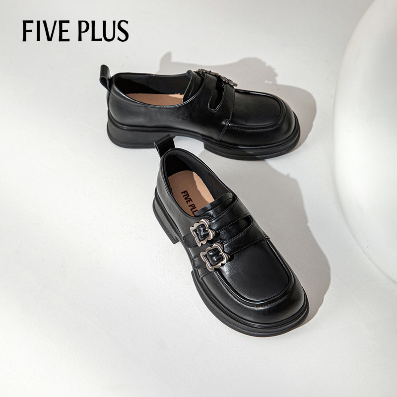 FIVEPLUS真皮小皮鞋皮带扣复古