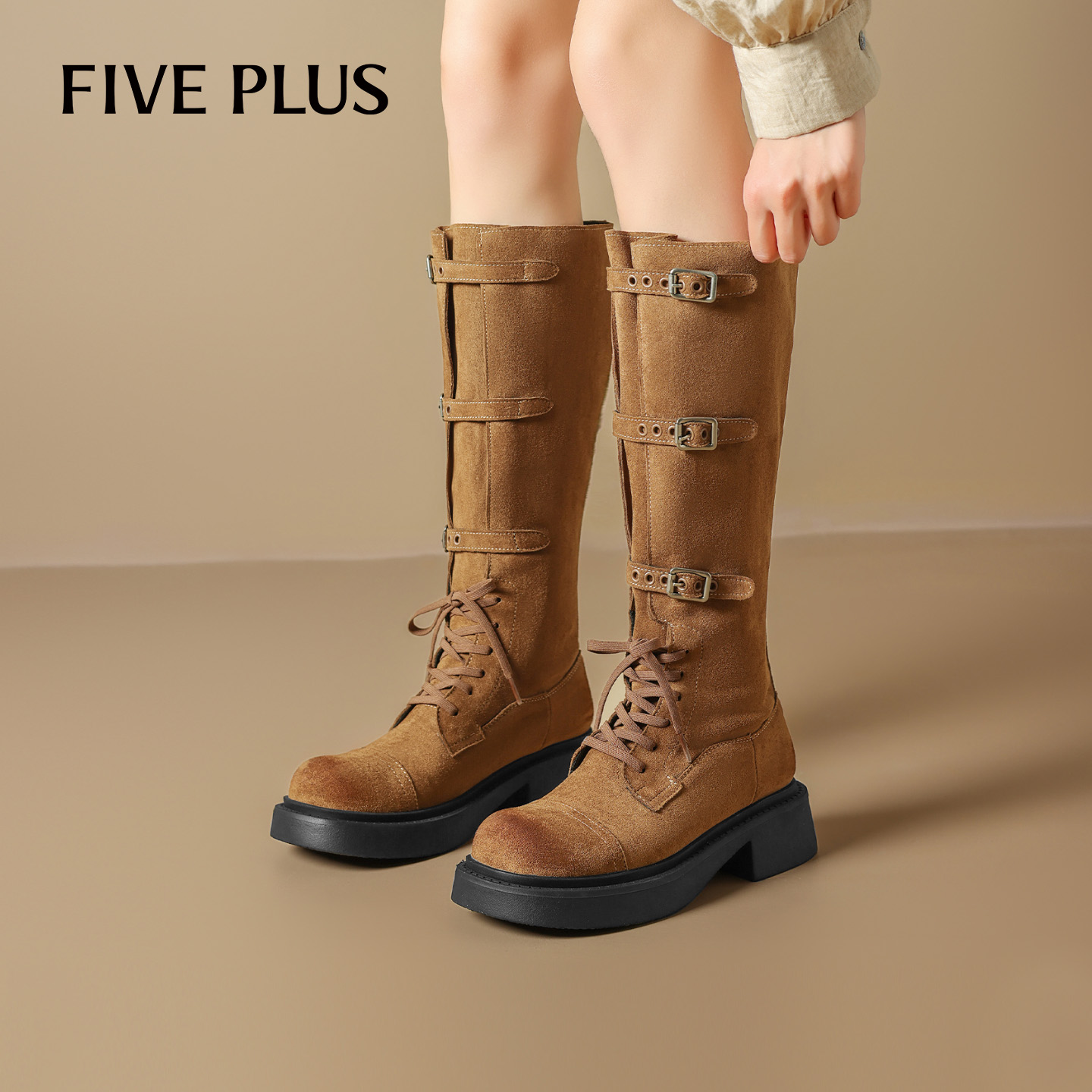 FIVEPLUS绒面靴子裤管靴女