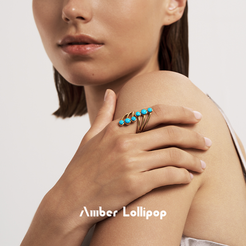 Amber Lollipop绿松石戒指天然石小众设计开口戒轻奢高级感食指戒