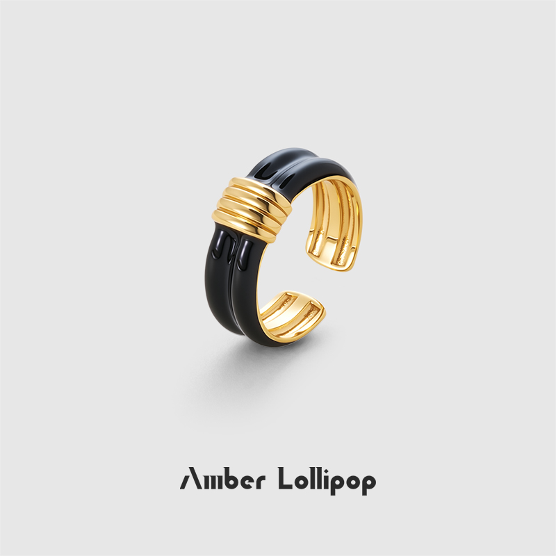 Amber Lollipop黑色戒指轻奢高级感开口戒指小众设计女2025年新款