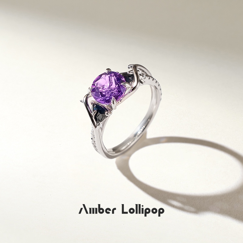Amber Lollipop紫晶戒指轻奢高级感小众设计食指戒女2025年爆款
