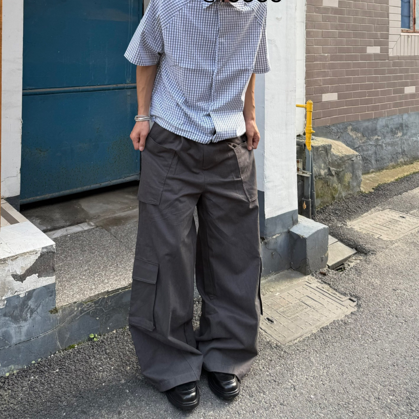灰色长裤莱赛尔休闲A字工装裤