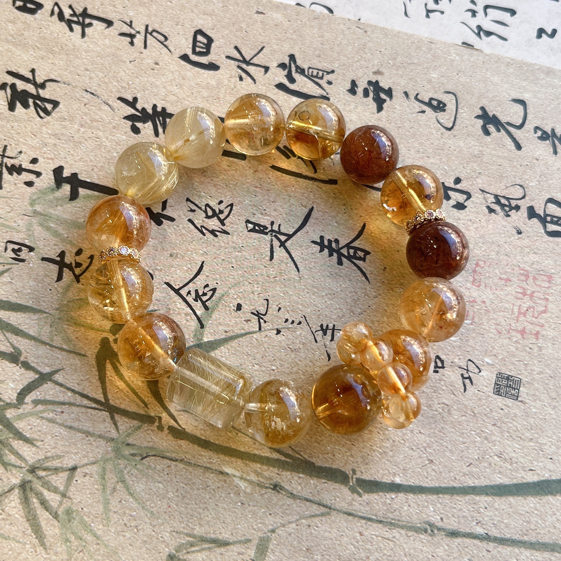 天然发晶黄塔晶水晶手链送闺蜜